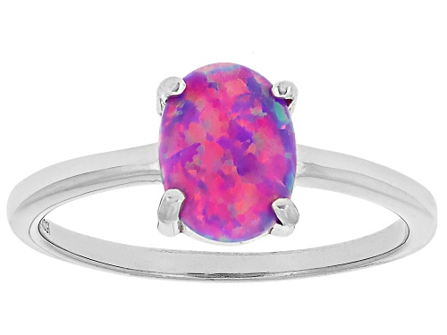8x6mm Lab Created Multi Color Opal Rhodium Over Sterling Silver Set of 7 Rings with Box - Size 8