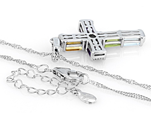 3.20ctw Multi-Gemstone Rhodium Over Sterling Silver Cross Pendant with Chain