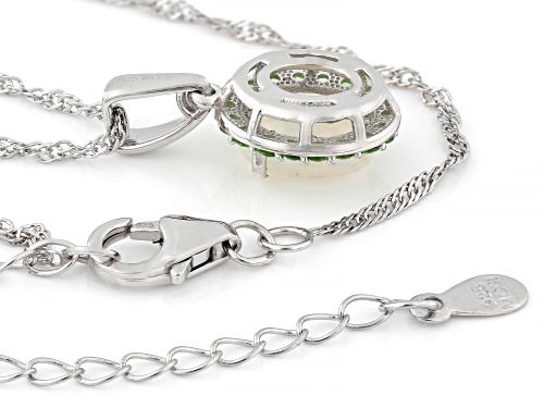 0.95ct Ethiopian Opal with 0.32ctw Tsavorite Rhodium Over Sterling Silver Pendant with Chain