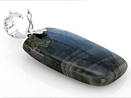 40x25mm Gray Labradorite Rhodium Over Sterling Silver Enhancer Pendant