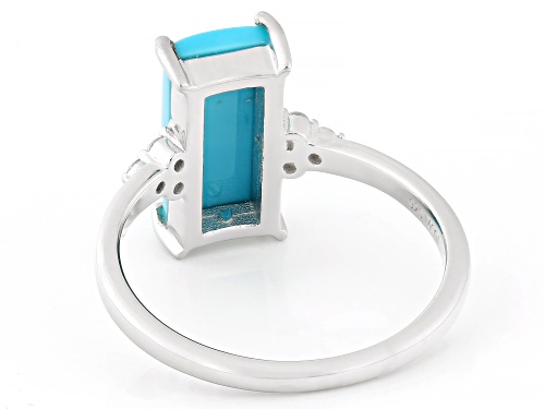 12x6mm Sleeping Beauty Turquoise with 0.10ctw White Zircon Rhodium Over Sterling Silver Ring - Size 10
