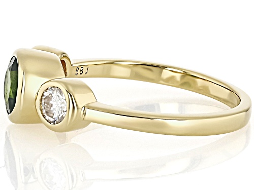 Chrome Diopside Round 6mm and Moissanite 14k Yellow Gold Over Sterling Silver Ring 1.16ctw - Size 6
