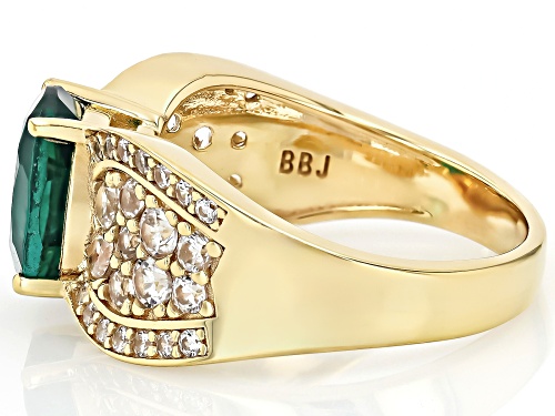 Lab Created Emerald Oval 10x8mm and White Zircon 18K Yellow Gold Over Sterling Silver Ring 2.42ctw - Size 9