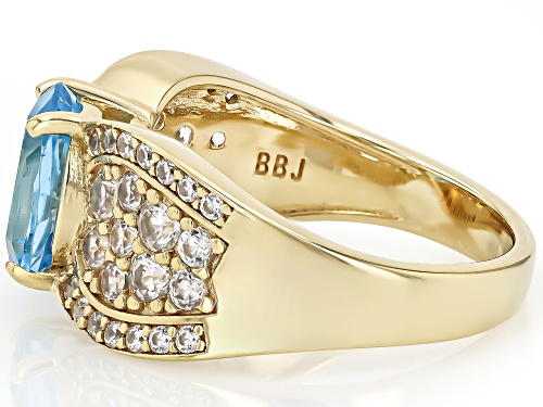 Swiss Blue Topaz Oval 10x8mm and White Zircon 18K Yellow Gold Over Sterling Silver Ring 4.29Ctw - Size 9
