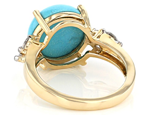 12mm Round Cabochon Sleeping Beauty Turquoise With .46ctw White Zircon 10k Yellow Gold Ring - Size 8