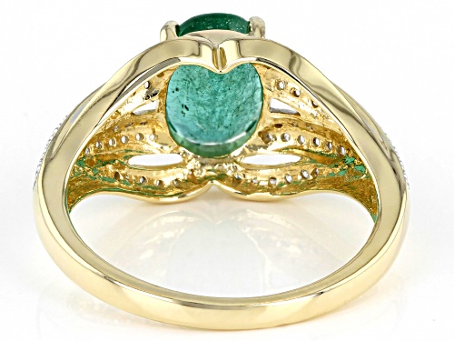 1.40ct Oval Zambian Emerald With 0.28ctw Round White Zircon 10k Yellow Gold Ring - Size 8