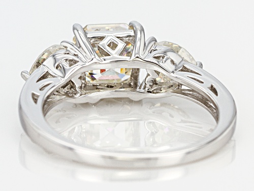 3.77ctw Asscher Cut and Heart Shape Strontium Titanate Silver 3-Stone Ring - Size 10