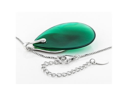 38X25MM PEAR SHAPE GREEN ONYX WITH 1.50MM ROUND GRAY MARCASITE RHODIUM OVER SILVER PENDANT W/ CHAIN