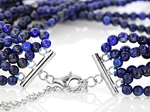 4-5mm round lapis lazuli bead 6-strand sterling silver  necklace - Size 18