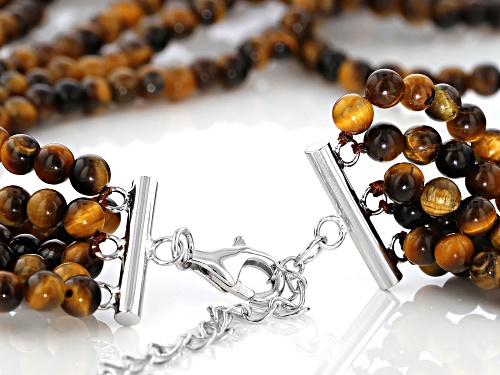 4-5mm round tiger's eye bead 6-strand sterling silver necklace - Size 18