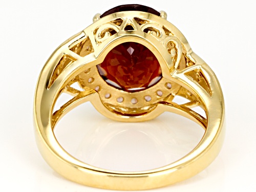 4.37CT OVAL HESSONITE WITH .50CTW ROUND ANDALUSITE 18K YELLOW GOLD OVER STERLING SILVER RING - Size 8