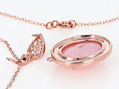 16X12mm oval pink opal, 0.18ctw marcasite 18k rose gold over sterling silver enhancer with chain