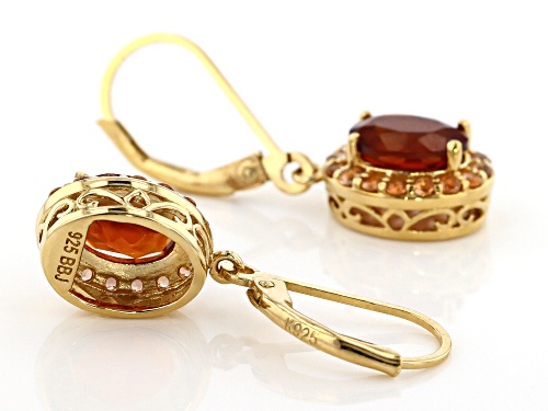 2.72ctw oval hessonite with .54ctw round andalusite 18k yellow gold over silver dangle earrings