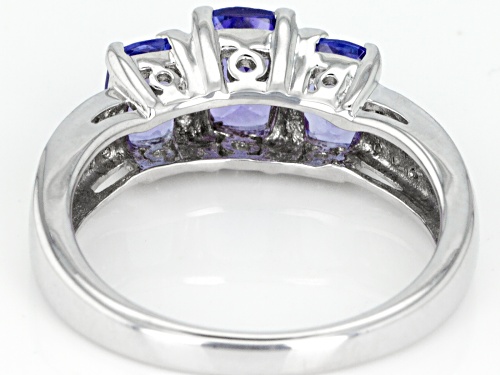 1.69CTW TANZANITE WITH .10CTW ROUND WHITE ZIRCON RHODIUM OVER STERLING SILVER RING - Size 10