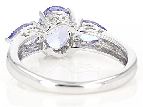 1.74ctw Oval & Pear Shape Tanzanite Rhodium Over Sterling Silver 3-Stone Ring - Size 9