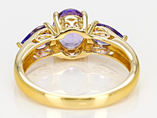 1.74ctw Oval & Pear Shape Tanzanite 18k Gold Over Sterling Silver 3-Stone Ring - Size 9