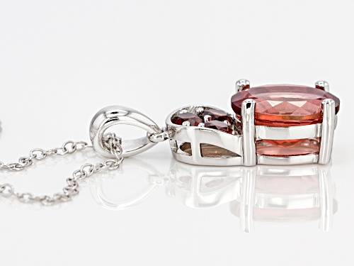 2.00CT OVAL RED LABRADORITE AND .38CTW VERMELHO GARNET™ RHODIUM OVER SILVER PENDANT WITH CHAIN