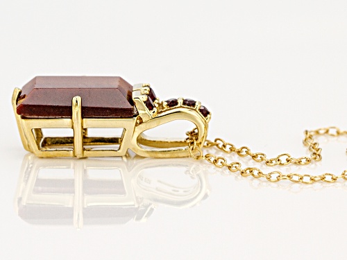 12x8mm Tiger's Eye with .18ctw Vermelho Garnet™ 18k Gold Over Sterling Silver Pendant with Chain