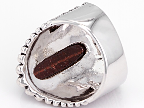 20X8MM OVAL TIGER'S EYE RHODIUM OVER STERLING SILVER RING - Size 7