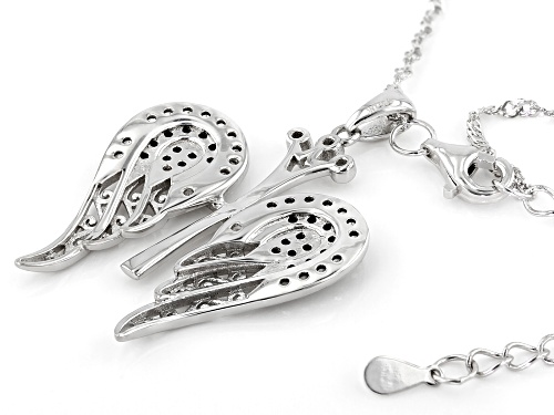 1.18ctw Round Lab Created White Sapphire Rhodium Over Sterling Silver Cross Pendant With Chain