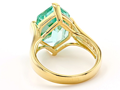6.74ct Hexagon Cut Lab Created Green Spinel 18K Yellow Gold Over Sterling Silver Solitaire Ring - Size 8