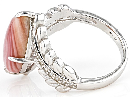 Pink Mother-Of-Pearl With 0.09ctw White Zircon Rhodium Over Sterling Silver Ring - Size 6