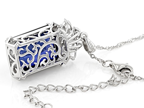 12.75ct Lab Blue Sapphire With 0.77ctw Lab White Sapphire Rhodium Over Silver Pendant Chain