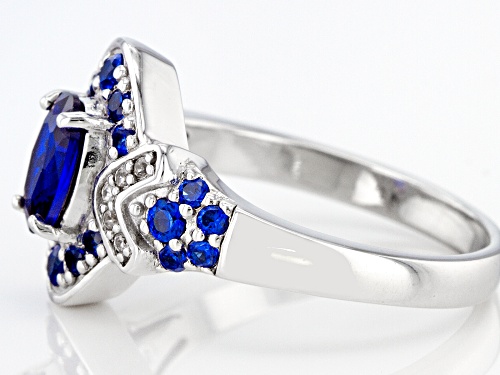 1.00ctw Lab Created Blue Spinel and 0.05ctw White Zircon Rhodium Over Sterling Silver Ring - Size 10