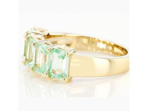 3.00ctw Rectangular Octagonal Lab Created Green Spinel 18k Yellow Gold Over Silver 5-Stone Ring - Size 9