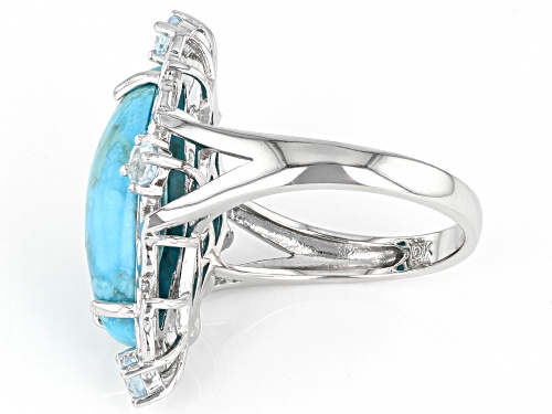 20x12mm Turquoise With 0.22ctw Round Glacier Topaz(TM) Rhodium Over Sterling Silver Ring - Size 7