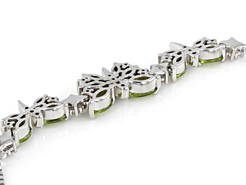1.63ctw Marquise Peridot With 0.54ctw White  Zircon Rhodium Over Silver Butterfly Bolo Bracelet
