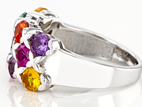 3.00ctw Round Multi Color Lab Created Sapphire Rhodium Over Sterling Silver Ring. - Size 7