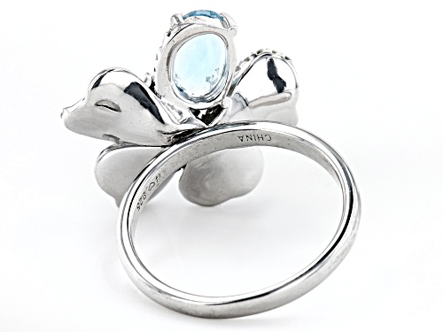 1.17ct Oval Glacier Topaz(TM) With 0.44ctw Zircon Rhodium Over Sterling Silver Enamel Flower Ring - Size 9