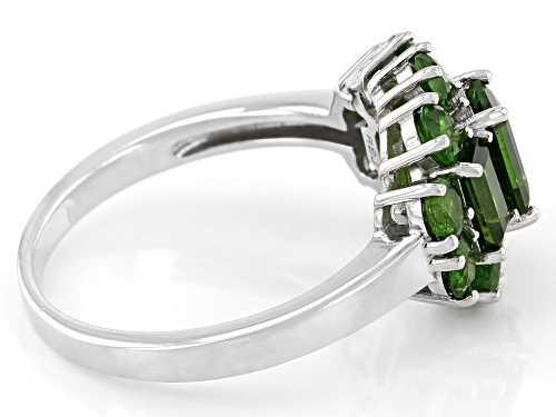 2.01ctw Octagon and Round Chrome Diopside Rhodium Over Sterling Silver Ring - Size 8