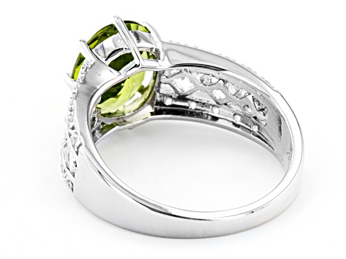 2.44ct Peridot With 0.29ctw White Topaz, and 0.17ctw White Zircon Rhodium Over Silver Ring - Size 7