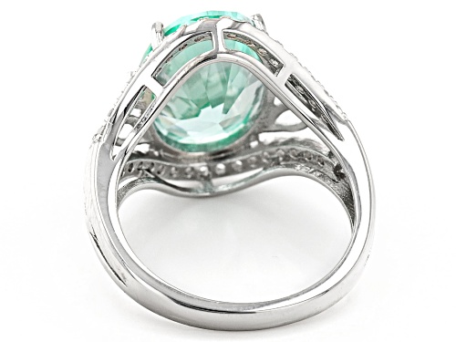 5.03ct Lab Green Spinel With 0.36ctw Lab White Sapphire Rhodium Over Sterling Silver Ring - Size 7