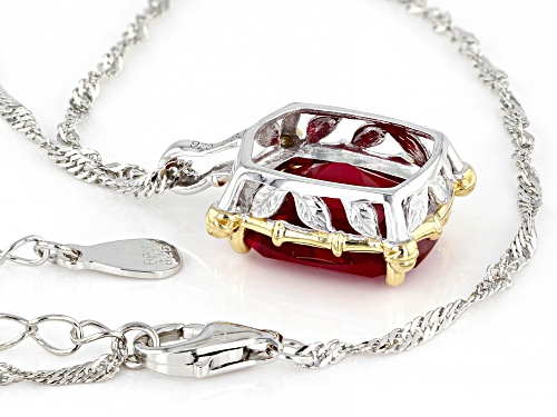 6ct Rectangular Cushion Lab Ruby Two Tone Sterling Silver Solitaire Pendant With Chain