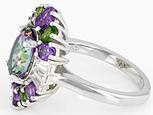 5.02ctw Mystic Fire(R) Topaz, Amethyst, Chrome Diposide, White Topaz Rhodium Over Silver Ring - Size 8