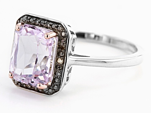 2.34ct Emerald Cut Kunzite with .03ctw Champagne Diamond Accent Rhodium Over Sterling Silver Ring - Size 7