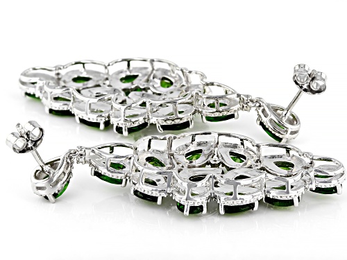 9.28ctw Pear Shape Chrome Diopside With .13ctw White Zircon Rhodium Over Silver Chandelier Earrings