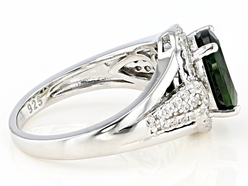 2.04ct Oval Chrome Diopside With .22ctw Round White Zircon Rhodium Over Sterling Silver Ring - Size 7