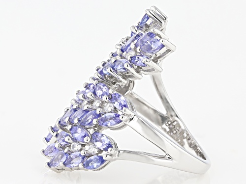 3.06ctw Marquise Tanzanite With .33ctw White Zircon Rhodium Over Sterling Silver Cluster Bypass Ring - Size 6