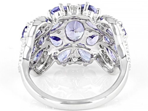 3.25ctw Mixed Shape Tanzanite With .24ctw White Zircon Rhodium Over Silver Cluster Band Ring - Size 8