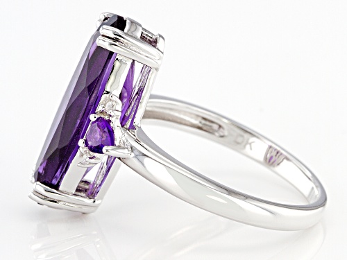 3.40ctw Oval & Pear Shape African Amethyst With .03ctw Round White Zircon Rhodium Over Silver Ring - Size 9