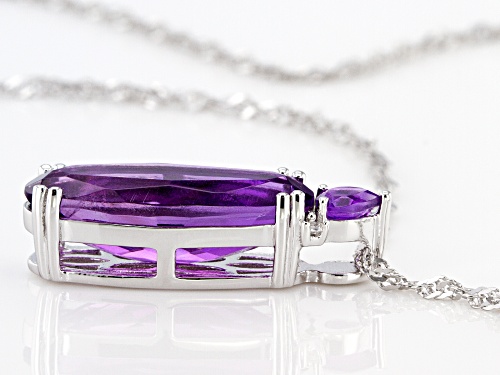 3.45ctw Oval & Pear Shape Amethyst With .02ctw White Zircon Rhodium Over Silver Pendant W/Chain