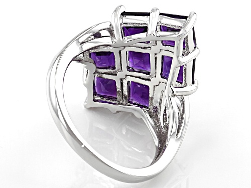 3.57ctw Square African Amethyst Rhodium Over Sterling Silver Cluster Ring - Size 7