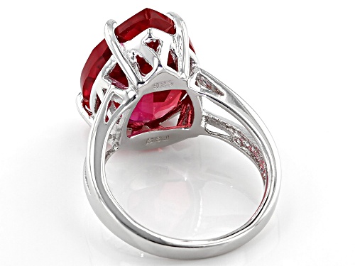 11.39ct PEAR SHAPE LAB CREATED PADPARADSCHA SAPPHIRE RHODIUM OVER STERLING SILVER RING - Size 8