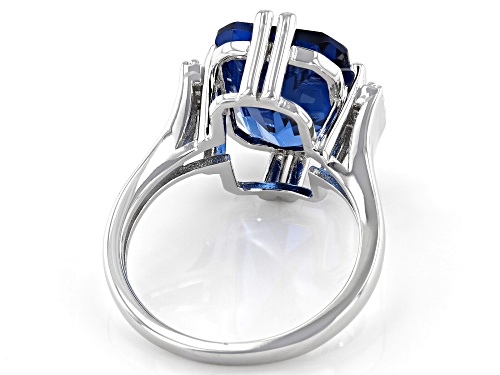 6.64ct Rectangular Lab Created Blue Spinel With .05ctw Round White Zircon Rhodium Over Silver Ring - Size 7