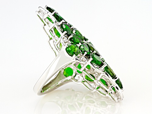 13.47ctw Mixed Shape Chrome Diopside With .03ctw Round Tsavorite Rhodium Over Silver Cluster Ring - Size 8