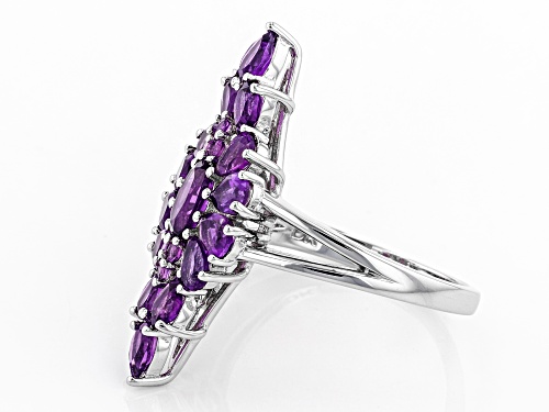 2.35ctw Pear Shape, Oval & Round African Amethyst Rhodium Over Sterling Silver Cluster Ring - Size 8